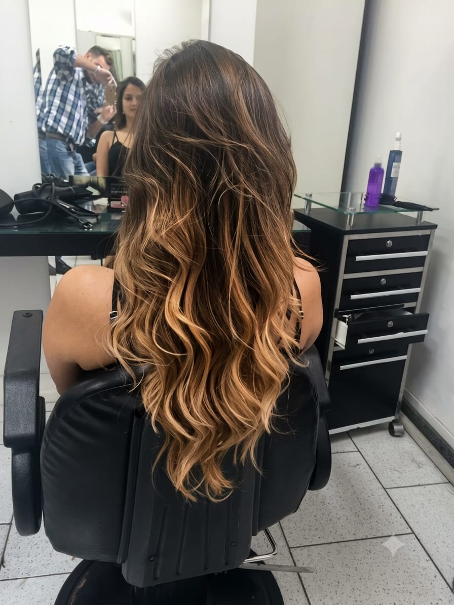 Ombré caramelo em ondas