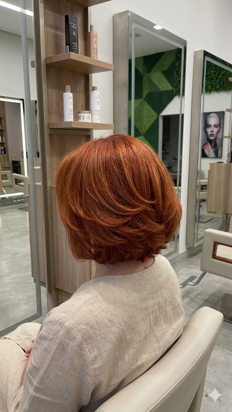 Ruivo cobre em corte bob